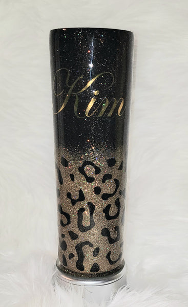 Cheetah glitter tumbler with decal